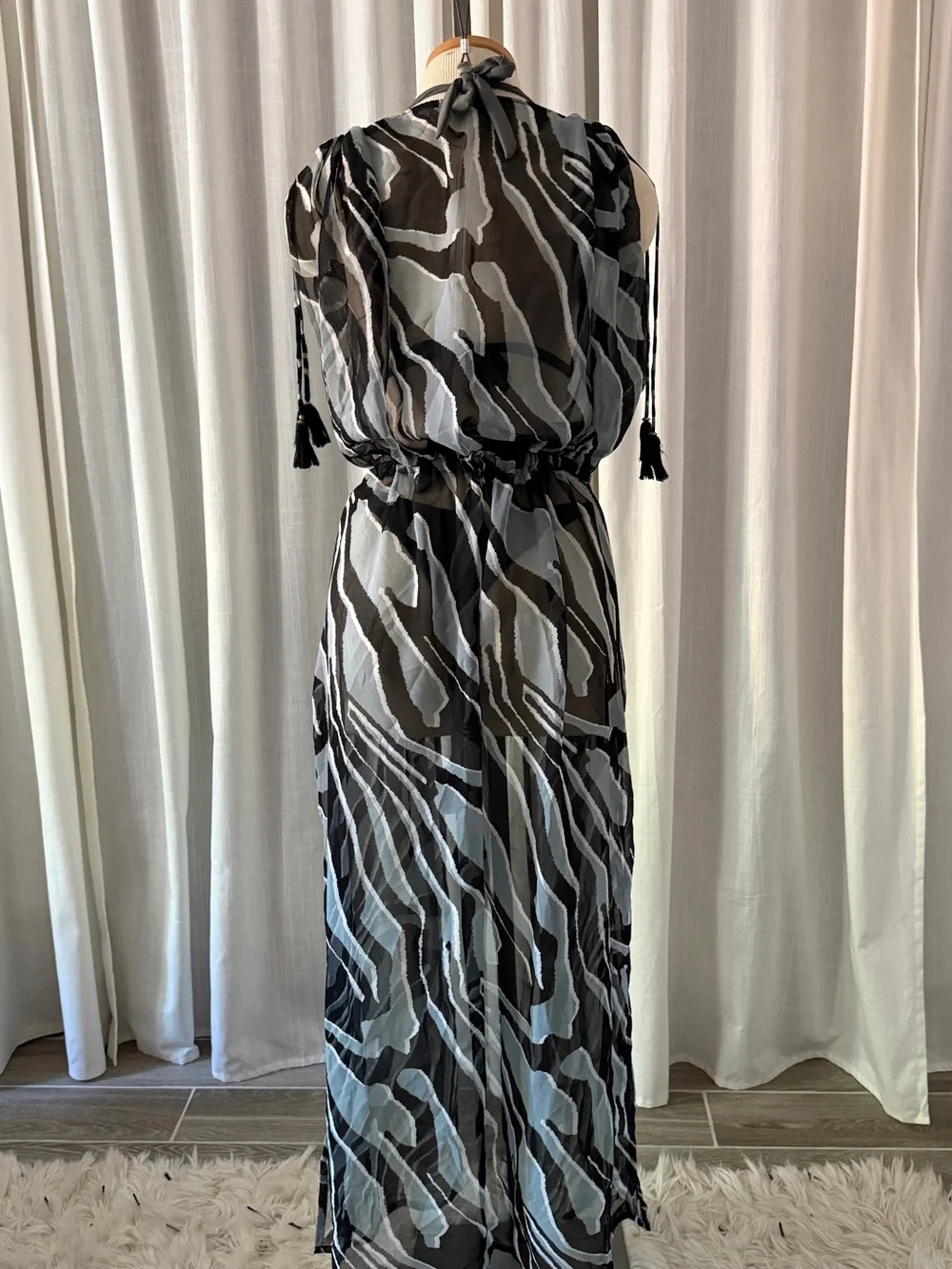Sheer Zebra-Print Maxi Cover-Up — Black/Grey